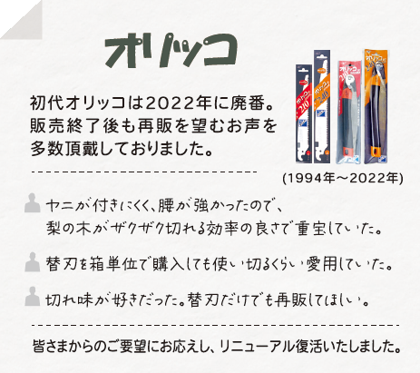 替刃式のこぎり　オリッコ